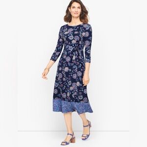 EUC Talbots Twist Jersey Midi Dress Navy Blue Periwinkle Pink Floral Size 10